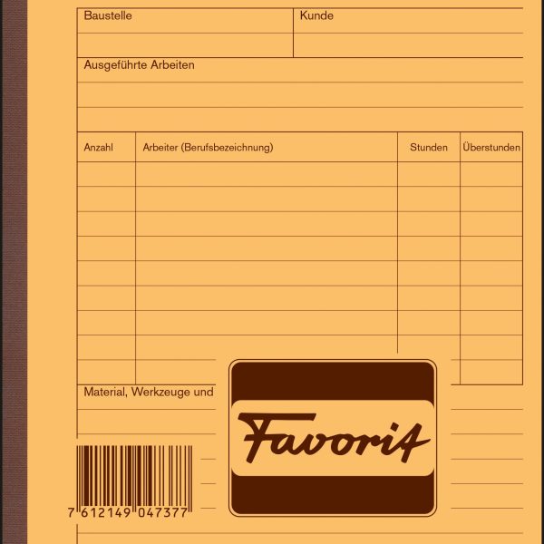 FAVORIT Regie-Rapporte Deutsch A5 9181 OK Durchschreibepapier 50x2 Blatt