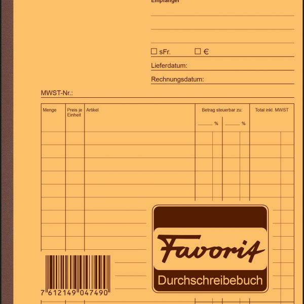 FAVORIT Formularbuch Rechnungen A5 9211 OK Durchschreibepapier 50x2 Blatt