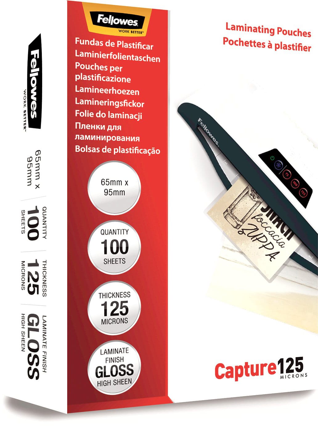 FELLOWES-5306702-0077511530678 FELLOWES Laminiertasche 65x95mm 5306702 glanz, 125my 100 Stk – Hochwertig & günstig bei ShopDeca