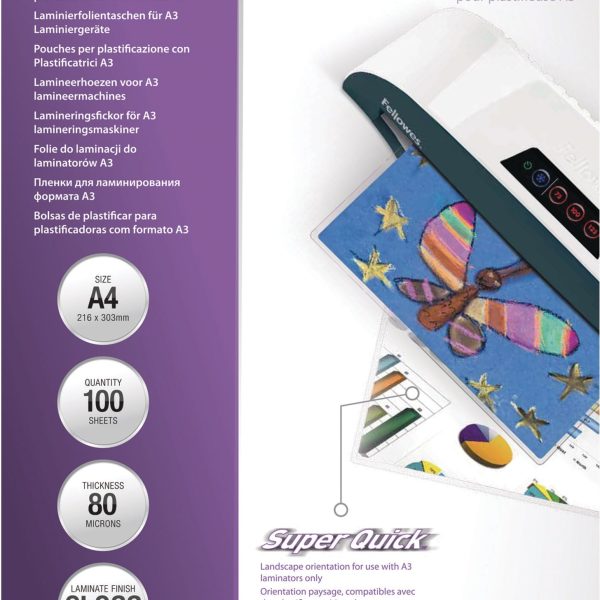 FELLOWES Laminiertasche A4 5440001 glanz, 80my 100 Stk