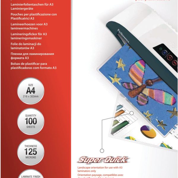 FELLOWES Laminiertasche A4 5440101 glanz, 125my 100 Stk