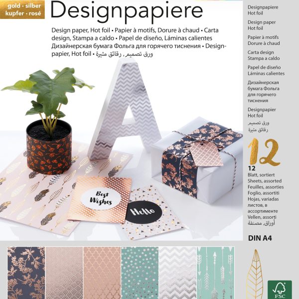 FOLIA Folia Designpapier 11549 Hot Foil, 12 Blatt A4