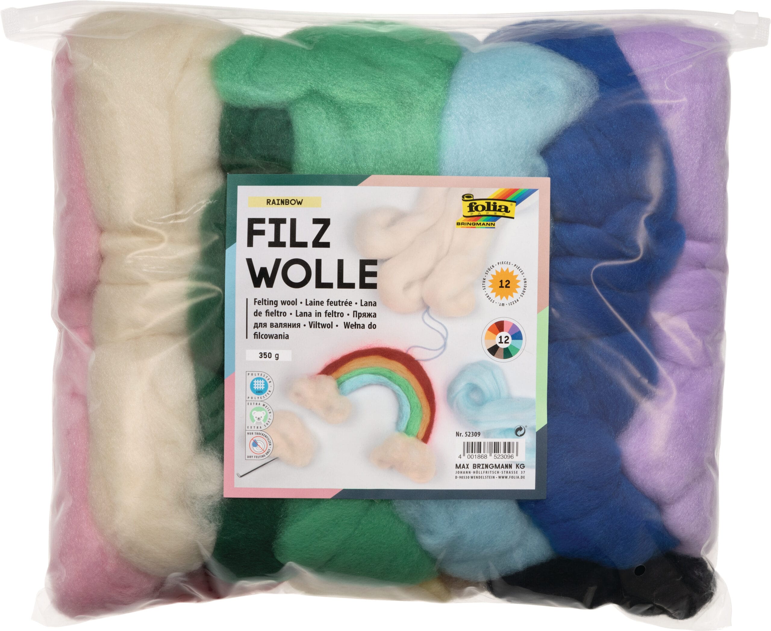 FOLIA-52309-4001868523096 FOLIA Filzrolle Regenbogen 350g 52309 Rainbow – Hochwertig & günstig bei ShopDeca