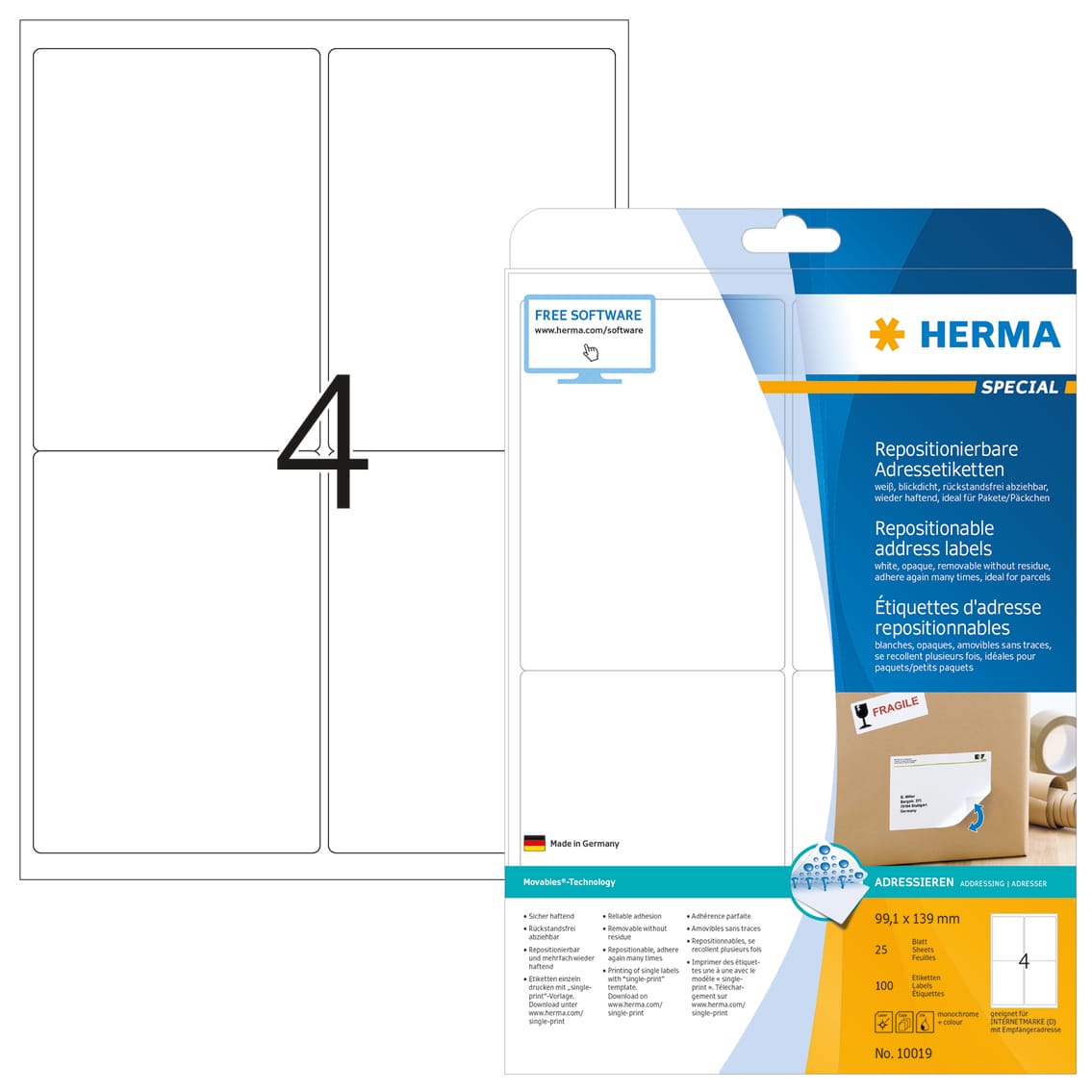 HERMA-10019-4008705100199 HERMA Etiketten 10019 10019 99.1x139mm abl. 25 Blatt – Hochwertig & günstig bei ShopDeca