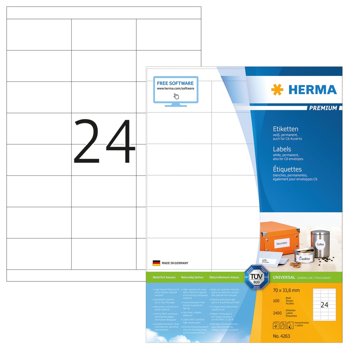 HERMA-4263-4008705042635 HERMA Etiketten 4263 4263 70x33.8mm 2400Stk. 100 Blatt – Hochwertig & günstig bei ShopDeca