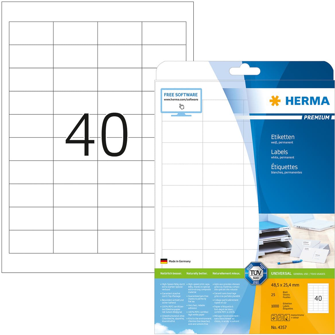 HERMA-4357-4008705043571 HERMA Universal-Etikett. 48,5x25,4mm 4357 weiss 1000 St./25 Blatt – Hochwertig & günstig bei ShopDeca