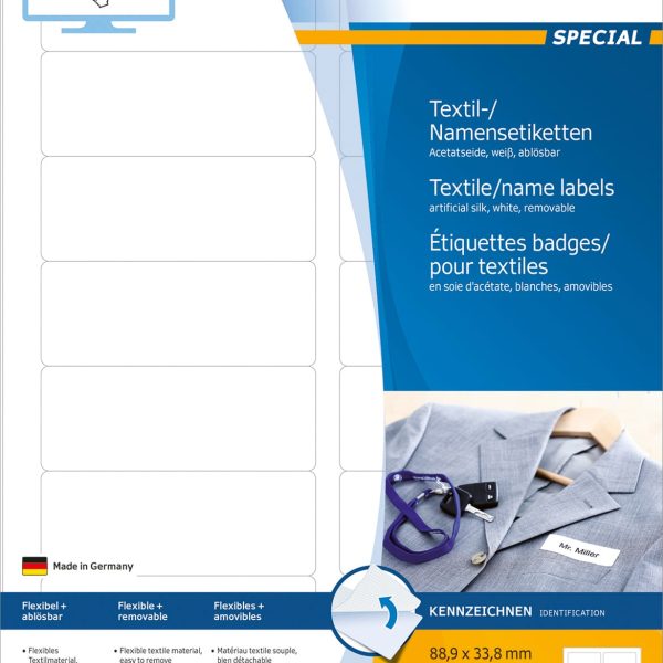 HERMA Namensetiketten 88,9x33,8mm 4515 weiss 320 Stk./20 Bl.