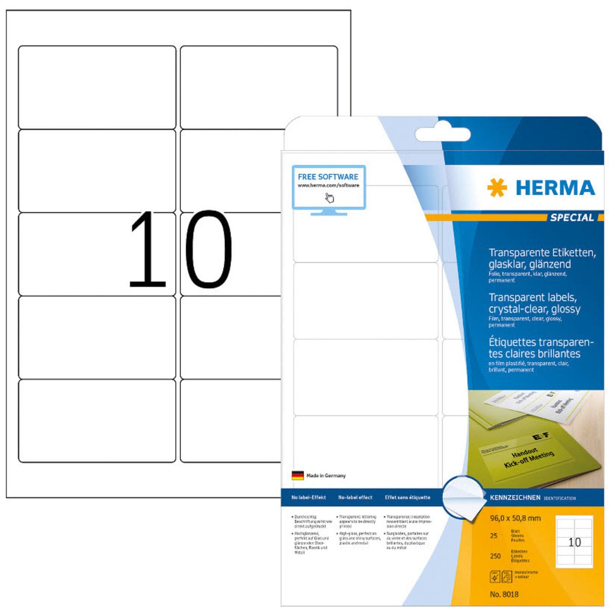 HERMA-8018-4008705080187 HERMA Folienetiketten 96x50,8mm 8018 transparent 250 St./25 Blatt – Hochwertig & günstig bei ShopDeca