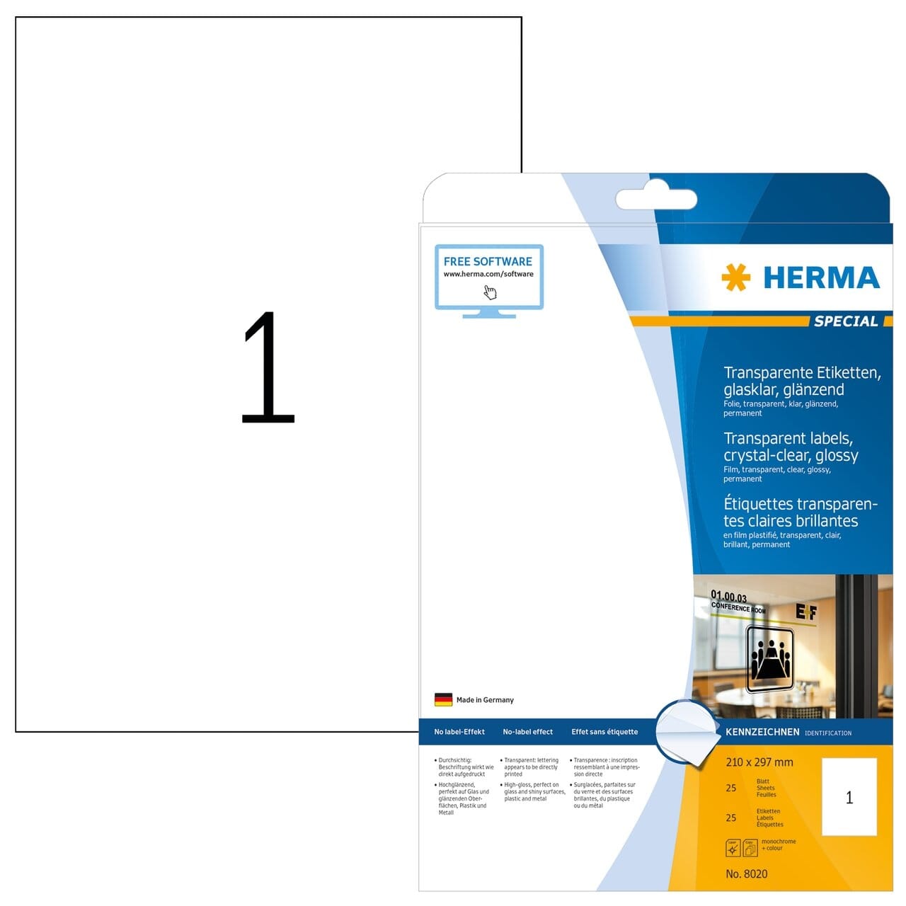 HERMA-8020-4008705080200 HERMA Etiketten 210x297mm 8020 transparent, 25 Blatt – Hochwertig & günstig bei ShopDeca