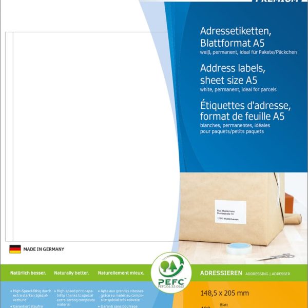 HERMA Etiketten PREMIUM 148.5x205mm 8690 weiss,perm. 400 St./400 Bl.
