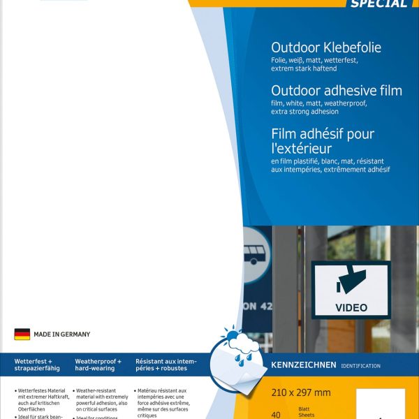 HERMA Folienetiketten 210x297mm 9543 weiss,PP matt 40 Stk./40 Bl.