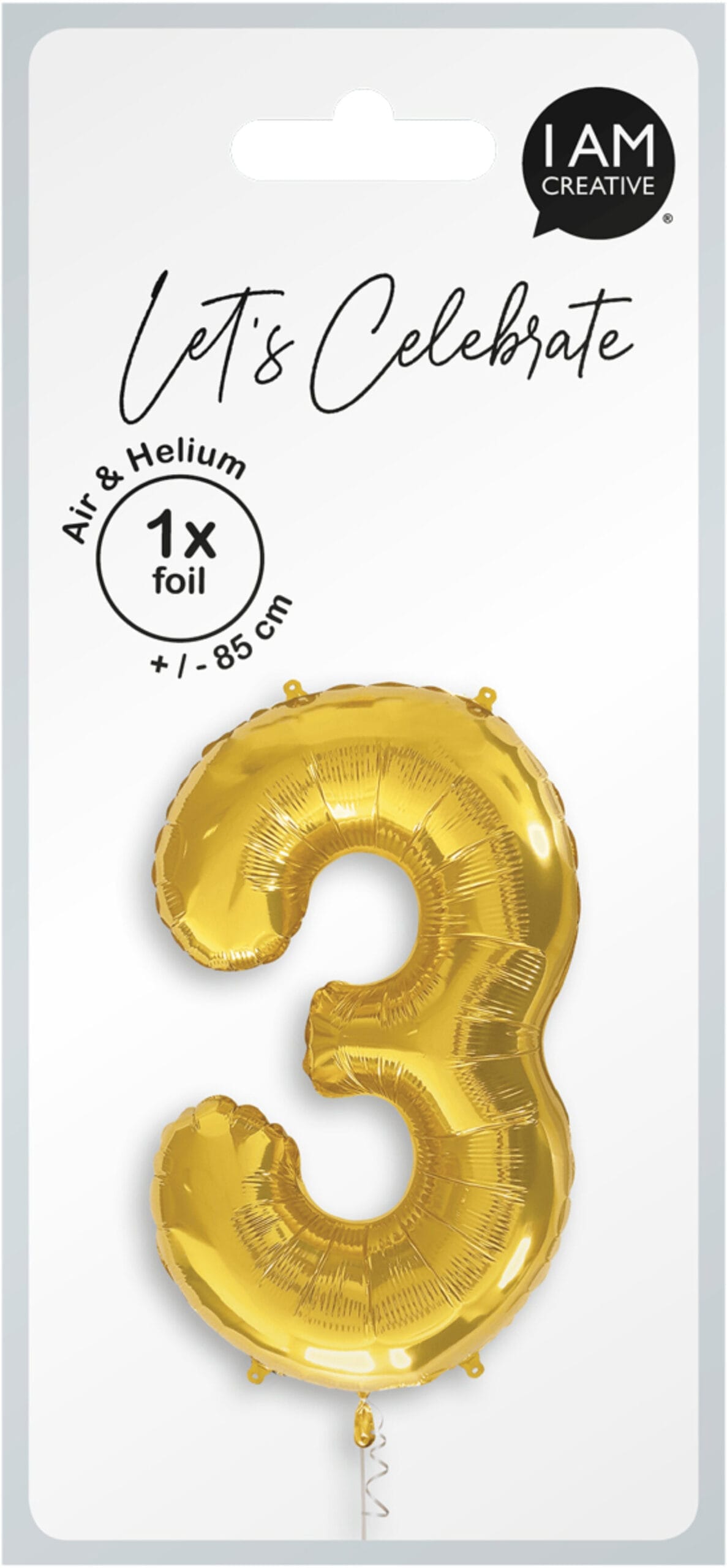 I-AM-CREATIVE-1000-1048-7611983246748 I AM CREATIVE Folienballon Zahl 3 85cm 1000-1048 gold – Hochwertig & günstig bei ShopDeca