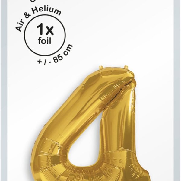 I AM CREATIVE Folienballon Zahl 4 85cm 1000-1049 gold