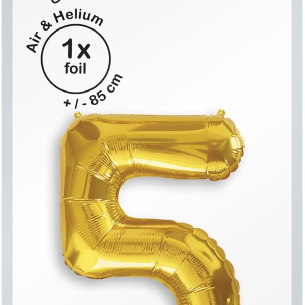 I AM CREATIVE Folienballon Zahl 5 85cm 1000-1050 gold