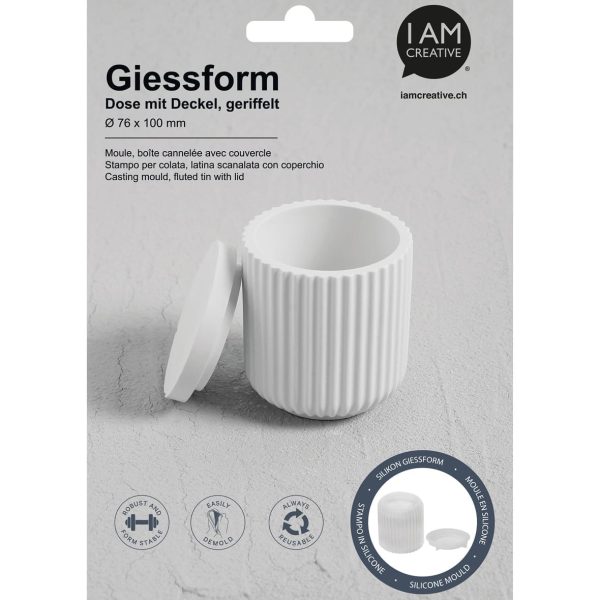 I AM CREATIVE Silikon Giessform 1704.21 Dose mit Deckel, geriffelt