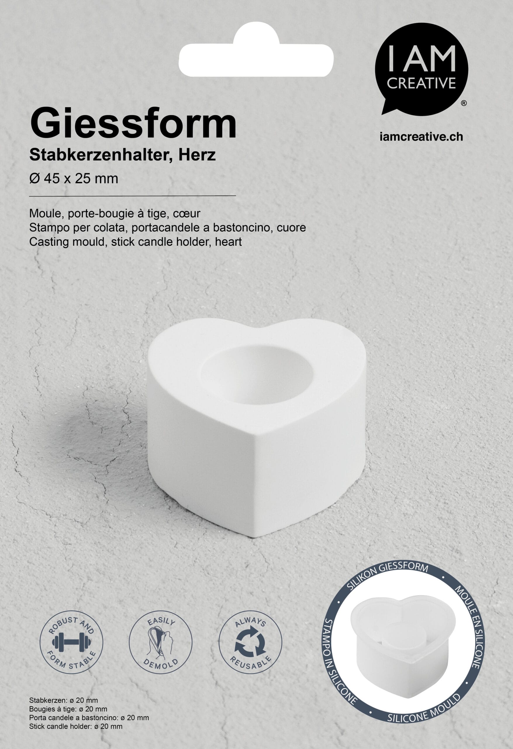 I-AM-CREATIVE-1704.25-7611983250547 I AM CREATIVE Silikon Giessform 1704.25 Kerzenhalter Herz – Hochwertig & günstig bei ShopDeca