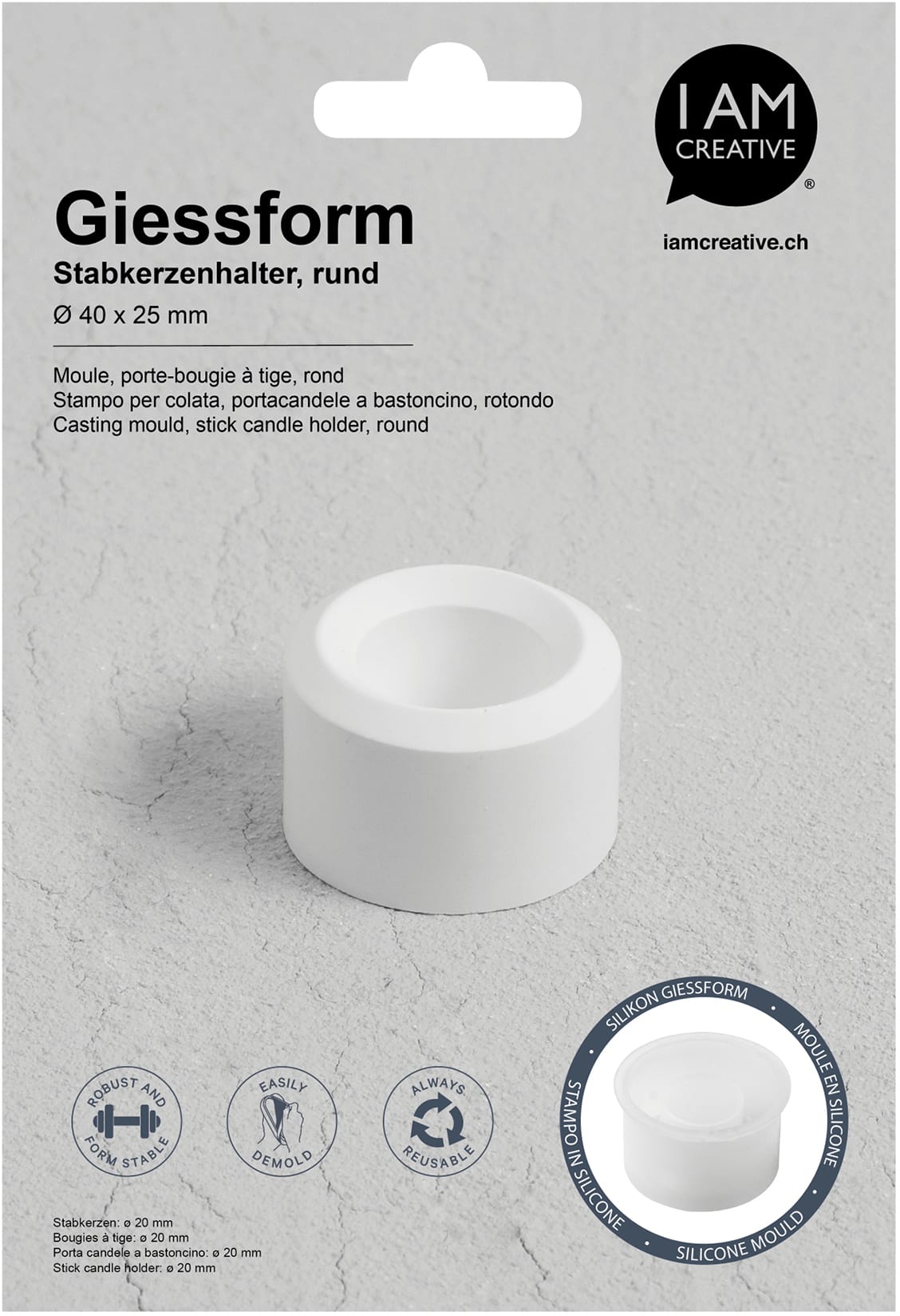 I-AM-CREATIVE-1704.26-7611983250554 I AM CREATIVE Silikon Giessform 1704.26 Kerzenhalter rund – Hochwertig & günstig bei ShopDeca