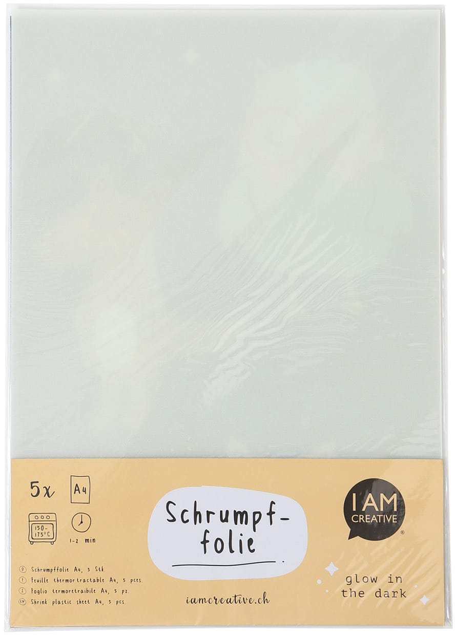 I-AM-CREATIVE-4010.49-7611983194377 I AM CREATIVE Shrinkfolie A4 4010.49 glow in the dark, 5 Blatt – Hochwertig & günstig bei ShopDeca