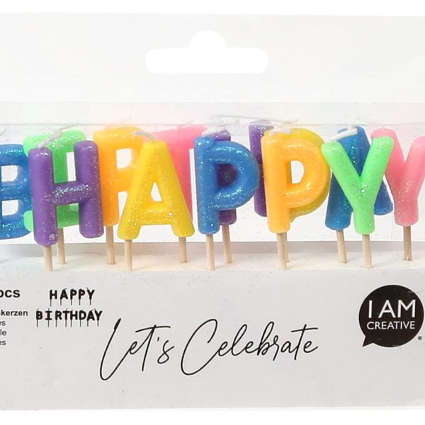 I AM CREATIVE Kerzen,Happy Birthday 6010.909 bunt, glitt.