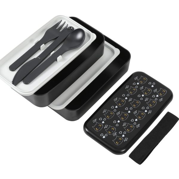 I-DRINK Lunchbox Cat black ID7002 mit Trennwand und Besteck