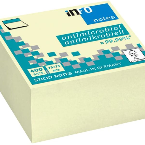 INFO Haftnotizen Cube 75x75mm 5120-01 antimikrobiell, gelb 400 Blatt
