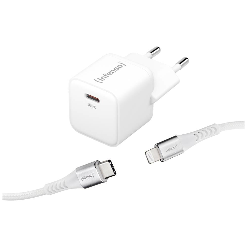 INTENSO-7803052-4034303034116 INTENSO Power Charger 30W GaN 1x USB-C 7803052 +Cable USB-C - Lightning white – Bild 1