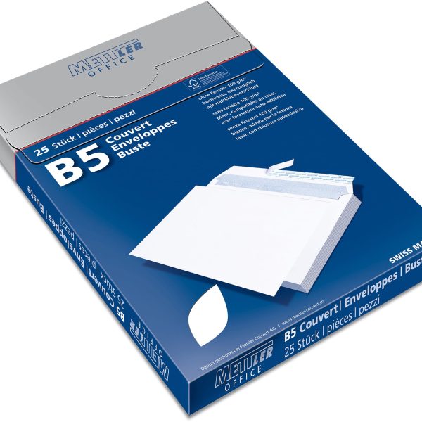 METTLER Couvert ohne Fenster B5 8096-100-S25 100g, ultraweiss 25 Stk.