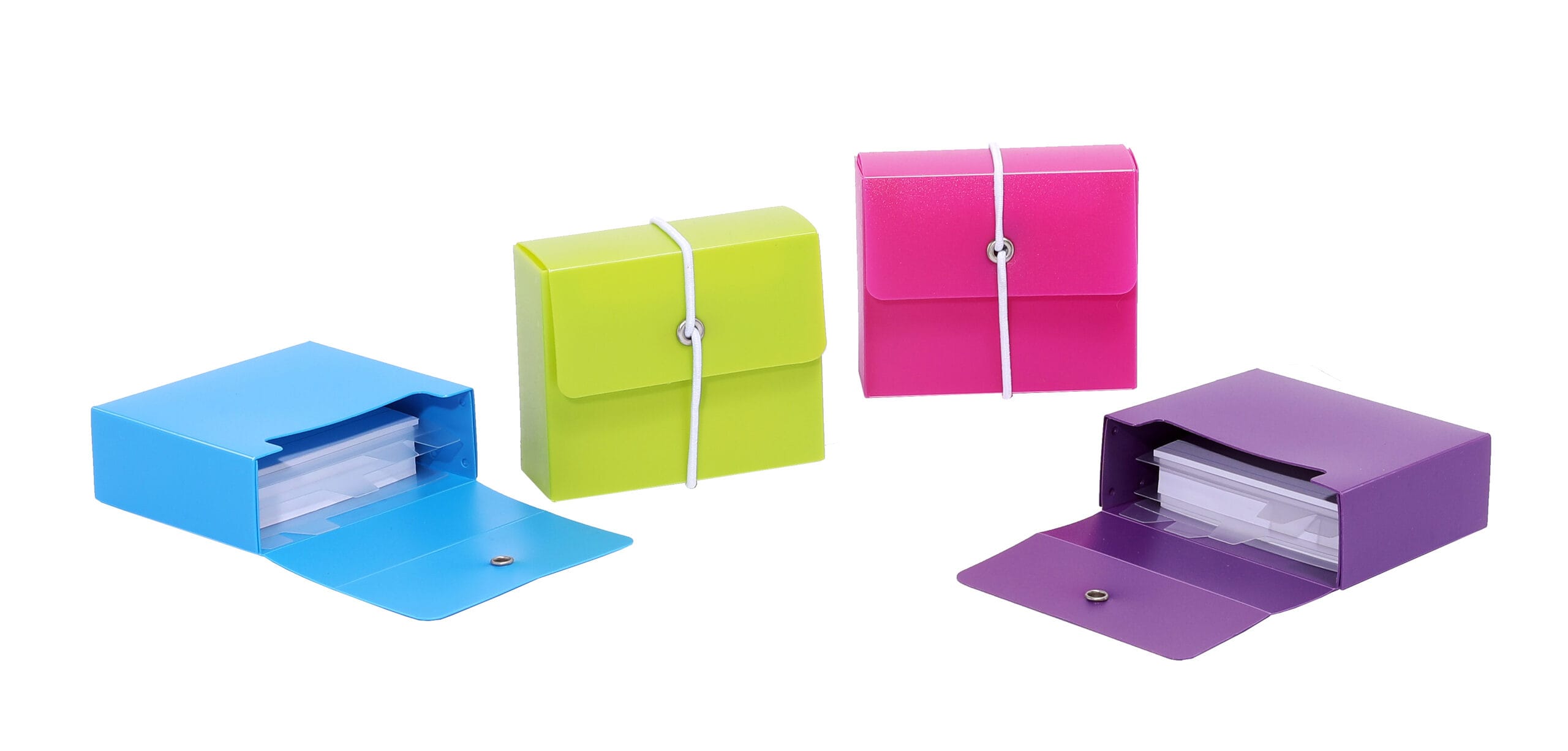 METZGER-MENDLE-66090380-4009793842244 METZGER&MENDLE Karteikartenbox mit Gummi A8 66090380 ass. 4 Farben 5x6.9cm – Hochwertig & günstig bei ShopDeca