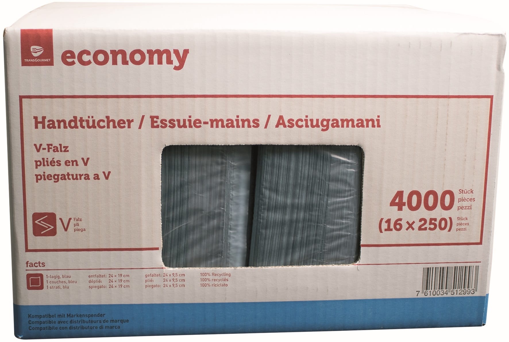 NEUTRAL-992932.60-7610034512993 NEUTRAL Falthandtuch 1lg. 24x24cm 992932.60 blau, V-Falz 16x250 Blatt – Hochwertig & günstig bei ShopDeca