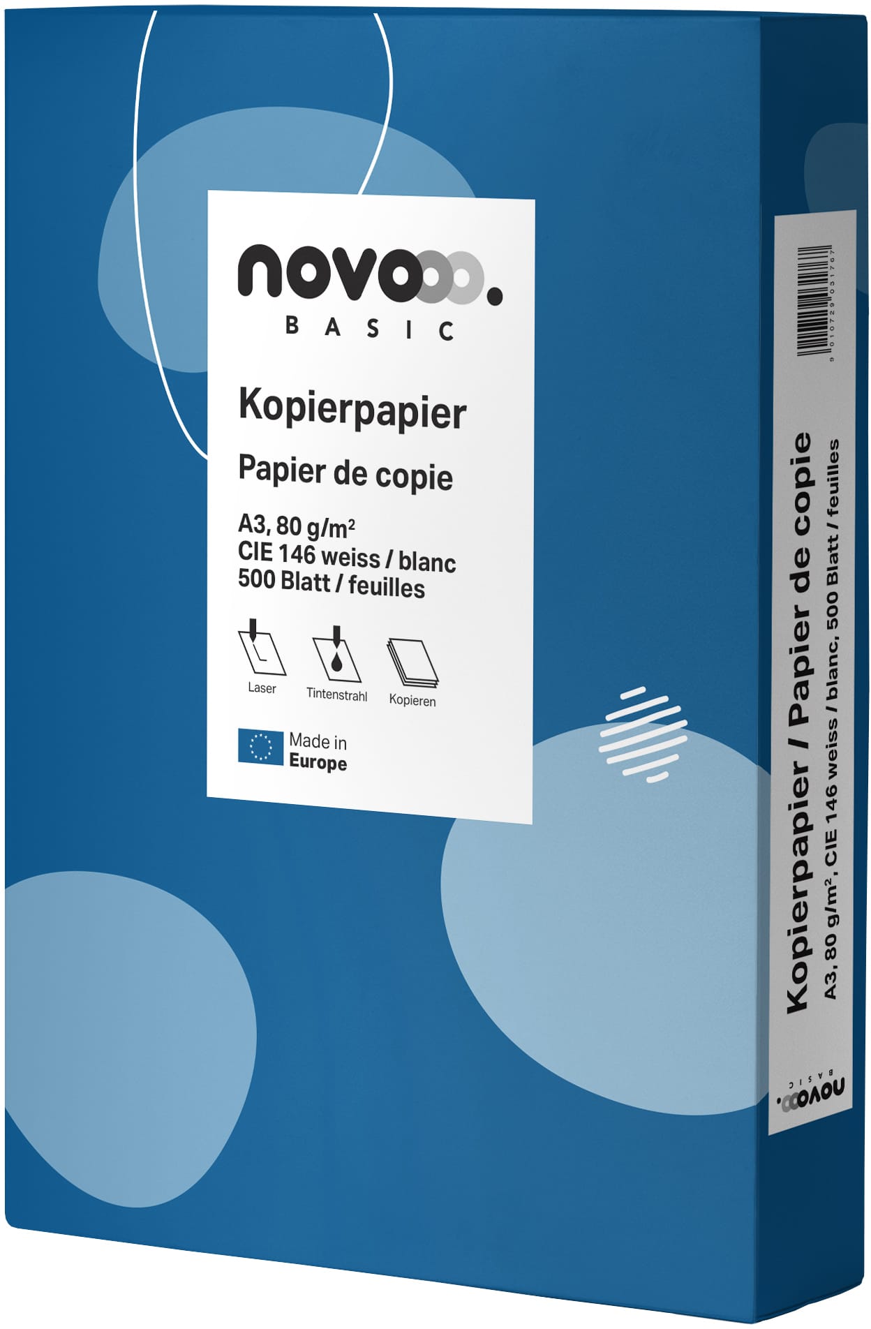 NOVOOO-641910-9010729031767 NOVOOO Kopierpapier Basic A3 641910 weiss, 80g 500 Blatt – Hochwertig & günstig bei ShopDeca