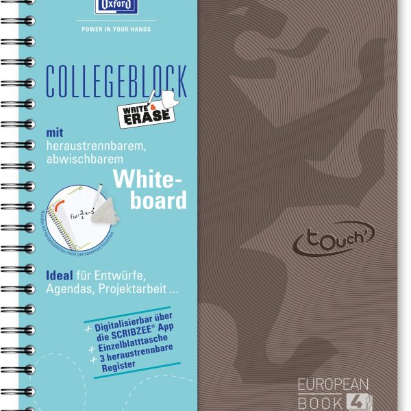 OXFORD European Book, Whiteboard A4+ 400132983 kariert, braun 120 Blatt