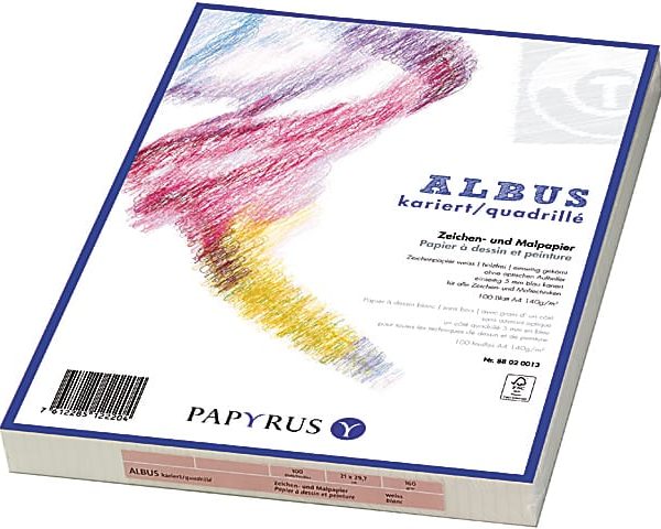 PAPYRUS Zeichenpapier A3 88020014 160g, kariert 5mm 100 Blatt