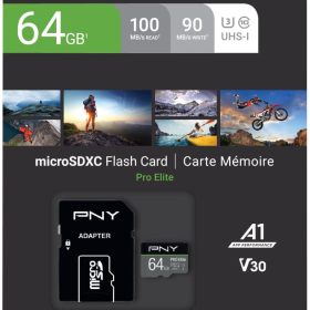 PNY micro-SDXC Pro Elite 64GB P-SDU64GV31100PRO-GE UHS-I U3 A1 & adapter