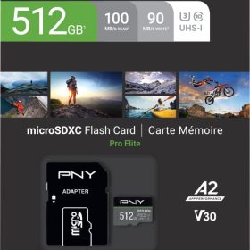 PNY micro-SDXC Pro Elite 512GB P-SDUX512U3100PRO-GE UHS-I U3 A2 & adapter