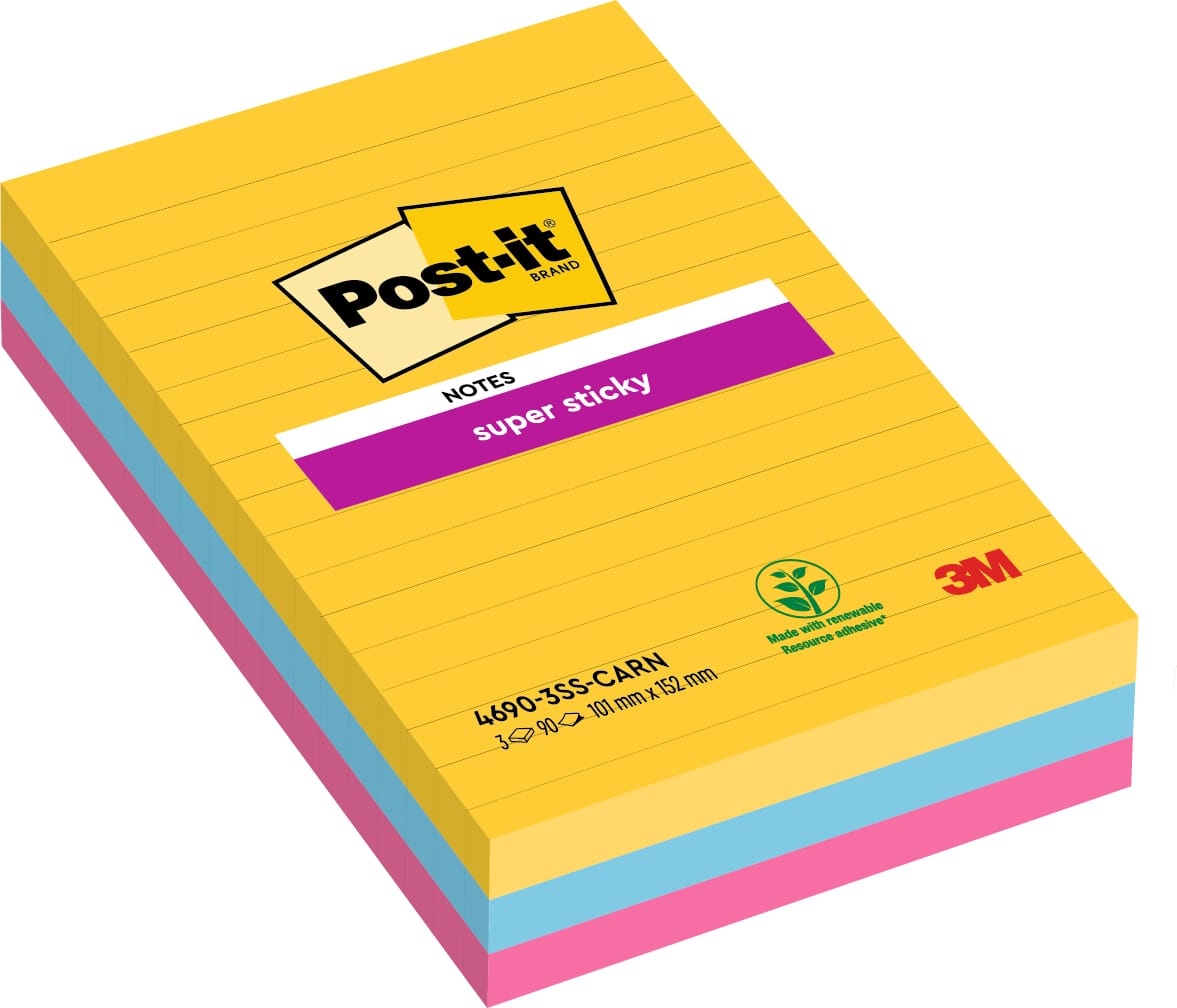 POST-IT-46903SSCA-0051141998848 POST-IT SuperSticky Carnival 152x101mm 46903SSCA 3-farbig, liniert 3x90 Blatt – Hochwertig & günstig bei ShopDeca
