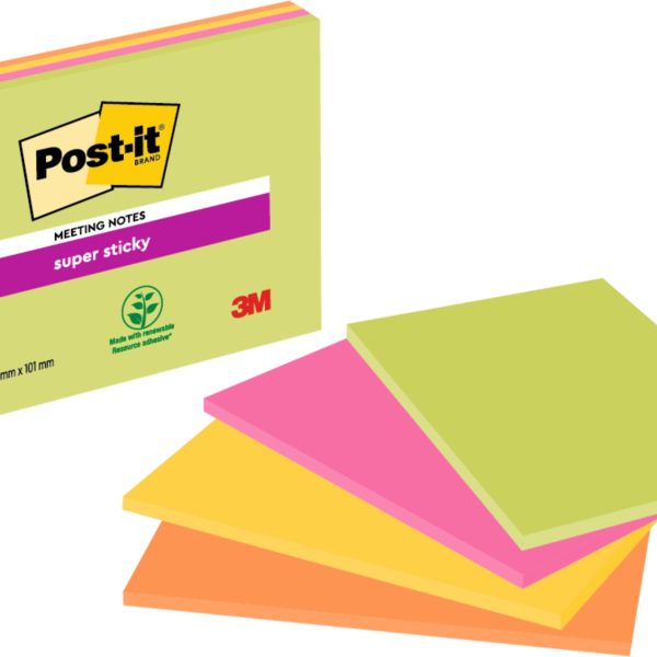 POST-IT Super Sticky Big Notes 4x45Bl. 6445-4SS 4 Farben ass. 152x101mm