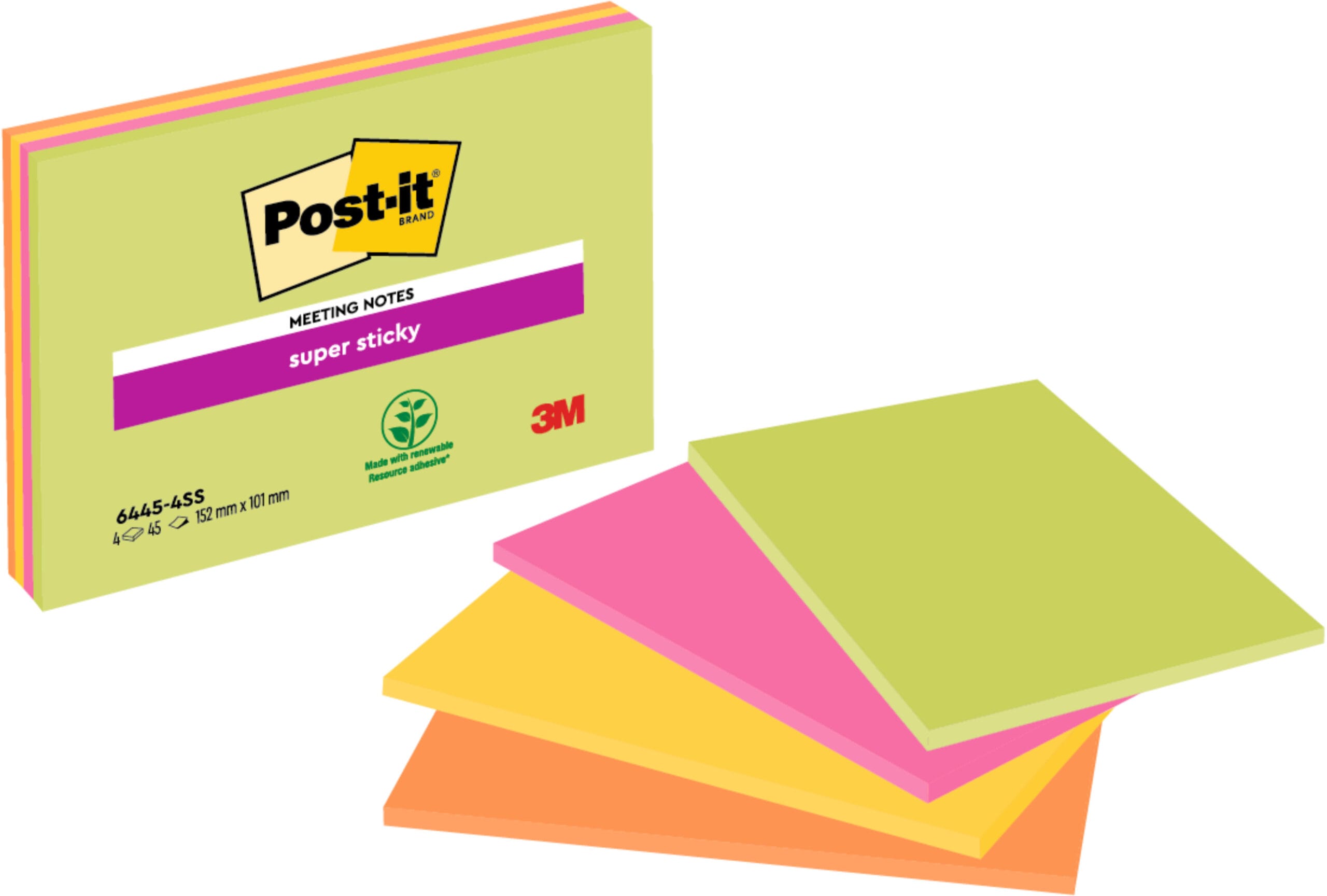 POST-IT-6445-4SS-0051131849686 POST-IT Super Sticky Big Notes 4x45Bl. 6445-4SS 4 Farben ass. 152x101mm – Hochwertig & günstig bei ShopDeca