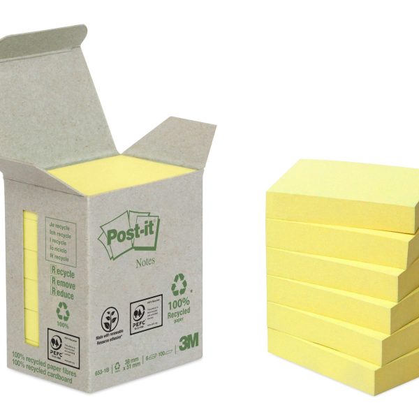 POST-IT Haftnotizen Recycling 38x51mm 653-1B gelb 6x100 Blatt