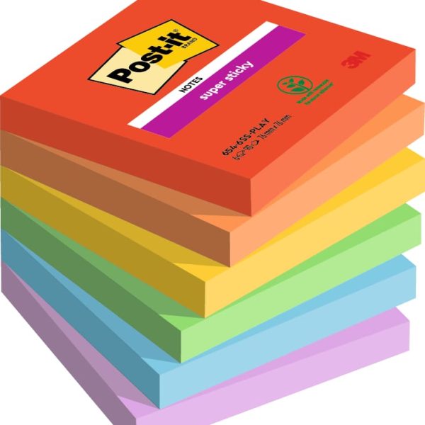 POST-IT Super Sticky Playful 76x76mm 654-6SS-PLAY 6-farbig ass./6x90 Blatt