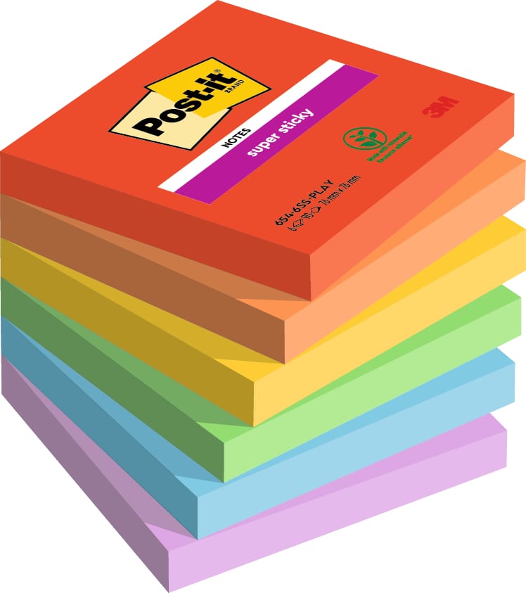 POST-IT-654-6SS-PLAY-4054596924437 POST-IT Super Sticky Playful 76x76mm 654-6SS-PLAY 6-farbig ass./6x90 Blatt – Hochwertig & günstig bei ShopDeca