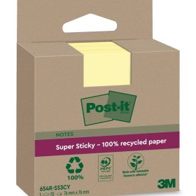 POST-IT SuperSticky Notes 76x76mm 654 RSS3CY Recycling,gelb 3x70 Blatt