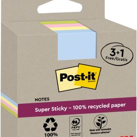 POST-IT SuperSticky Notes 76x76mm 654 RSSCOL 3+1F Recycling,assort. 4x70 Blatt