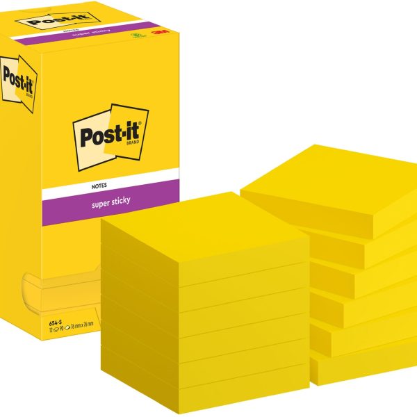 POST-IT Notes Super Sticky 76x76mm 654-S gelb 12x90 Blatt