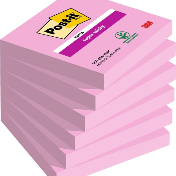 POST-IT Block Super Sticky 76x76mm 6546SSPNK Pink 6x90 Blatt