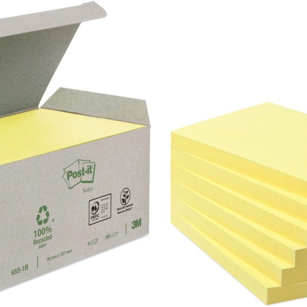 POST-IT Haftnotizen Recycling 126x76mm 655-1B gelb 6x100 Blatt