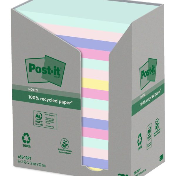 POST-IT Haftnotizen Recycling 127x76mm 655-1RPT 5-farbig, 16x100 Blatt