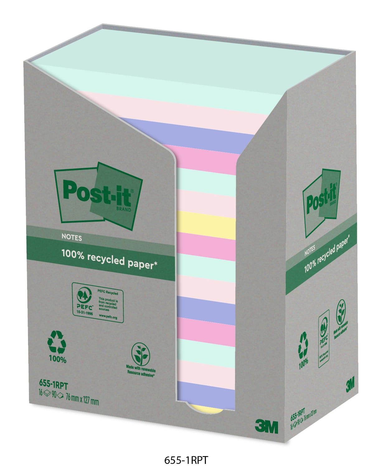POST-IT-655-1RPT-4054596929722 POST-IT Haftnotizen Recycling 127x76mm 655-1RPT 5-farbig, 16x100 Blatt – Hochwertig & günstig bei ShopDeca