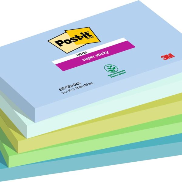 POST-IT Block Super Sticky Oasis 655-5SS-OAS 5-farbig, 6x90 Blatt 127x76m