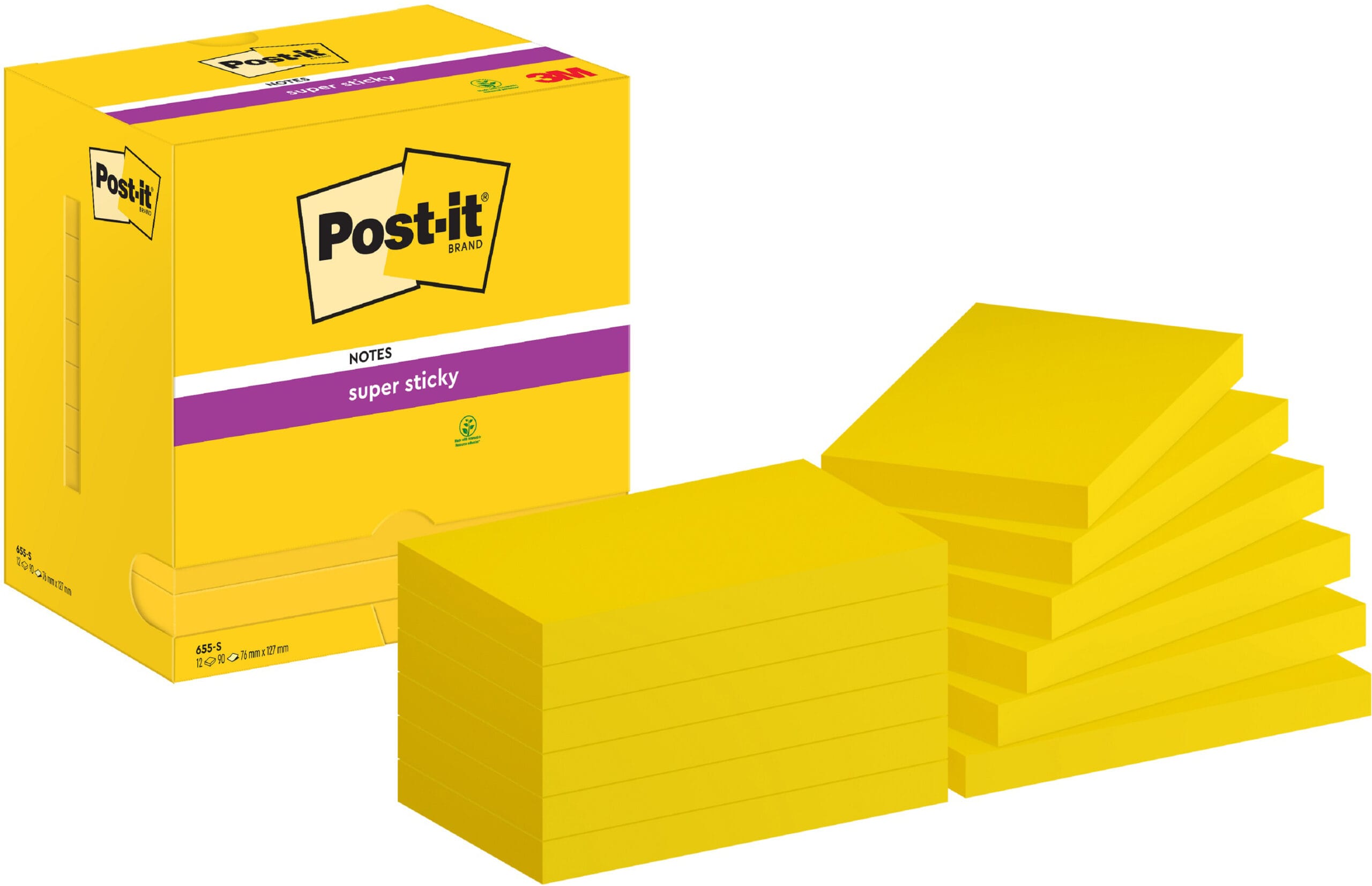 POST-IT-655-S-4064035065836 POST-IT Notes Super Sticky 76x127mm 655-S gelb 12x90 Blatt – Bild 1
