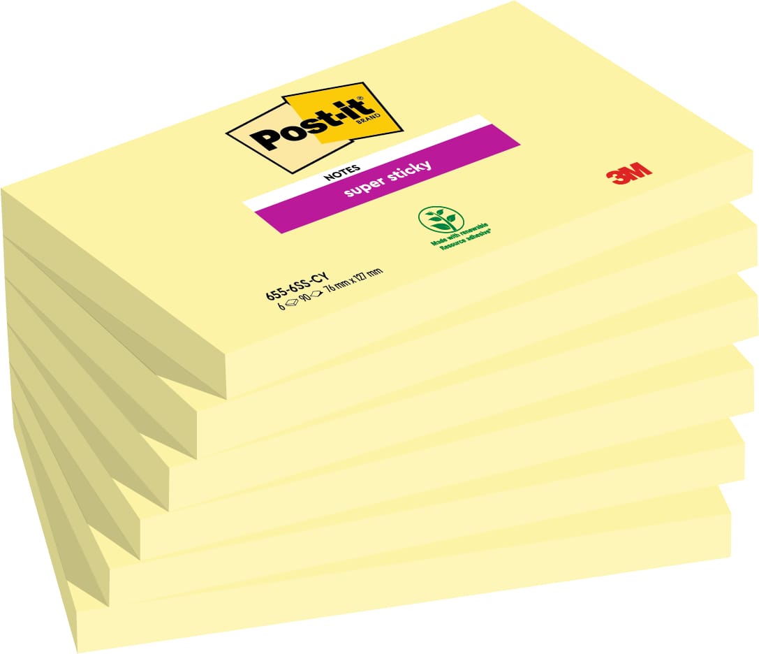 POST-IT-6556SSCY-0051141380780 POST-IT Notes Super Sticky 76x127mm 6556SSCY gelb 6x90 Blatt – Hochwertig & günstig bei ShopDeca